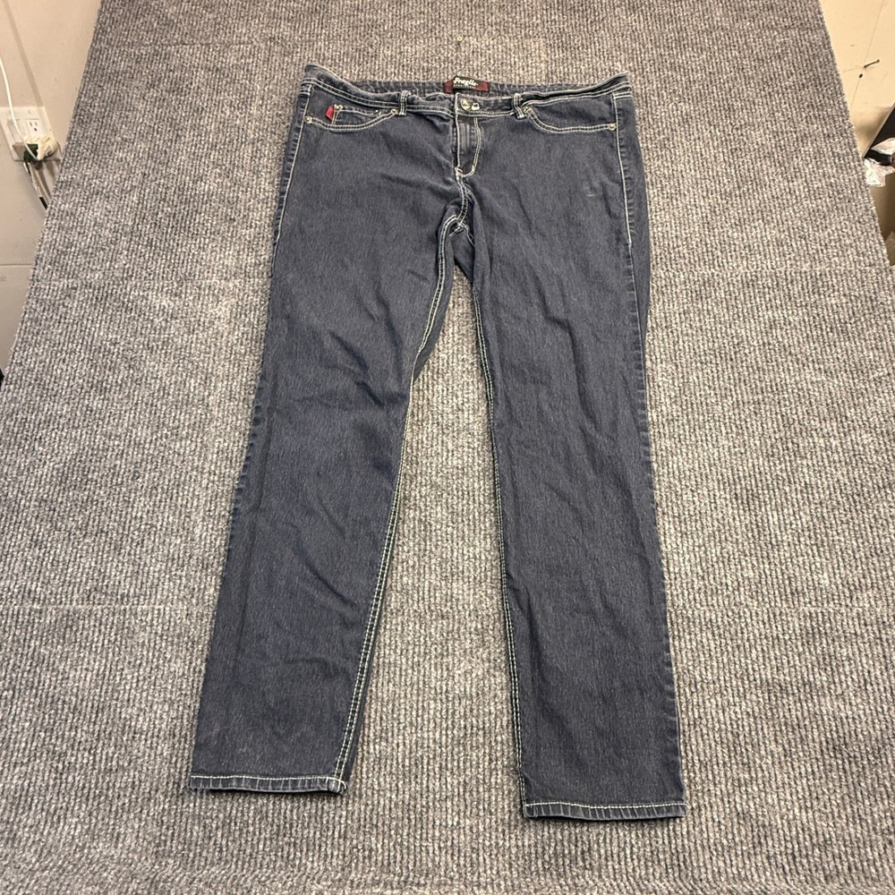 Fragile Blue Jeans Womens Plus Size 22 Dark Wash Straight Leg Contrast Stitching